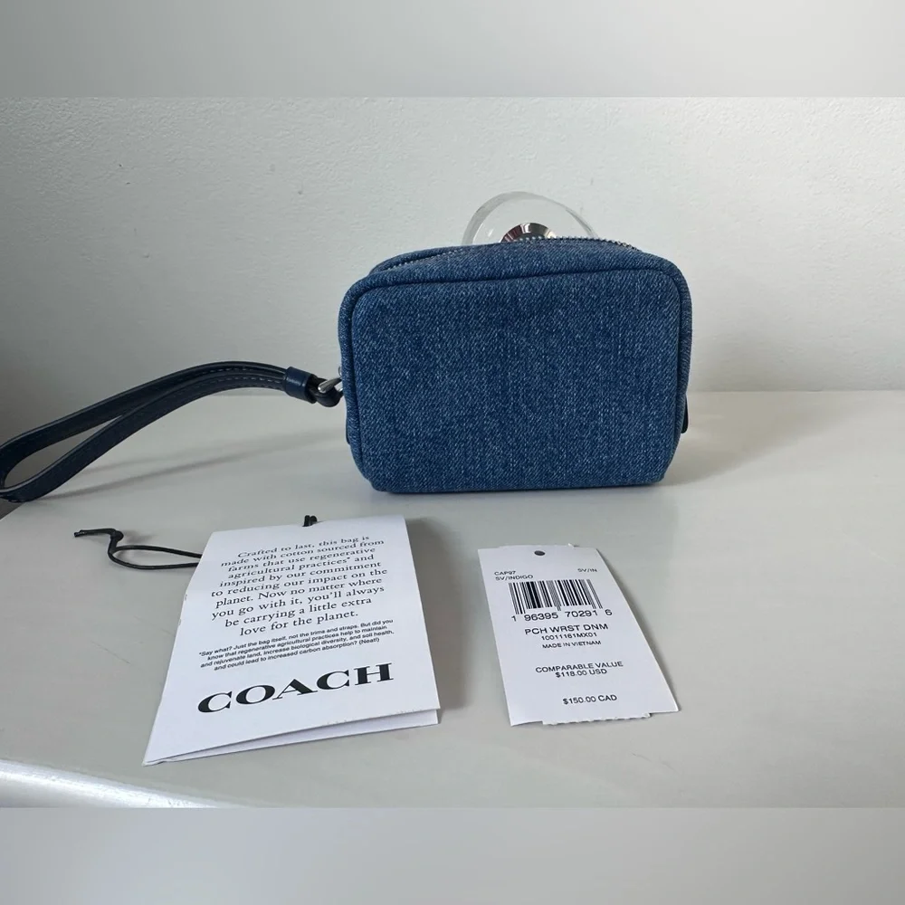 Coach Blue Denim Wristlet Pouch! - Picture 2 of 5